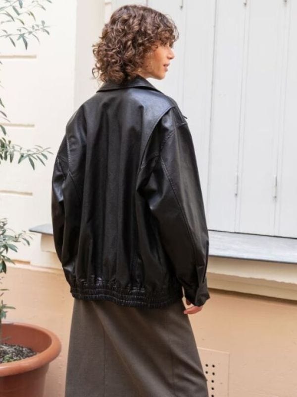 Stylish Women's 90's Oversized Black Real Leather Jacket