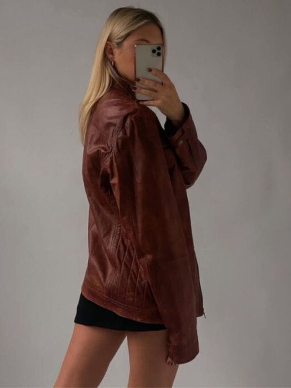 Women's 90's Oversized Brown Distressed Leather Jacket
