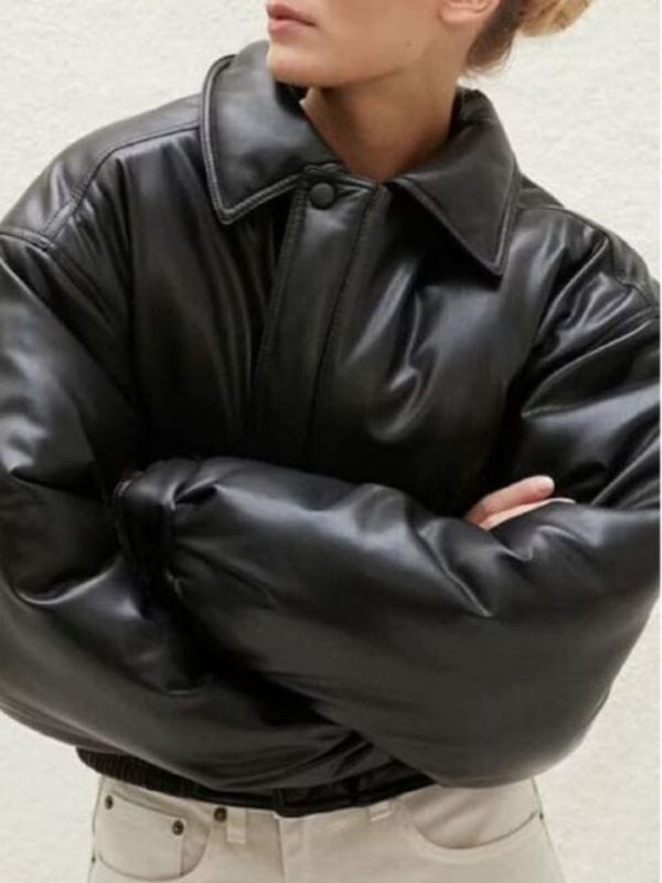 90's Plus Oversized Black Padded Vintage Leather Jacket