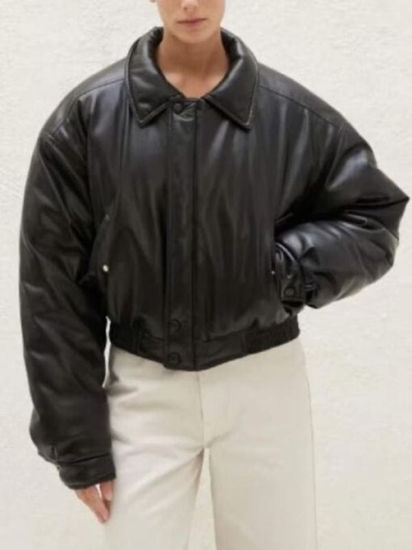 90's Plus Oversized Black Padded Vintage Leather Jacket
