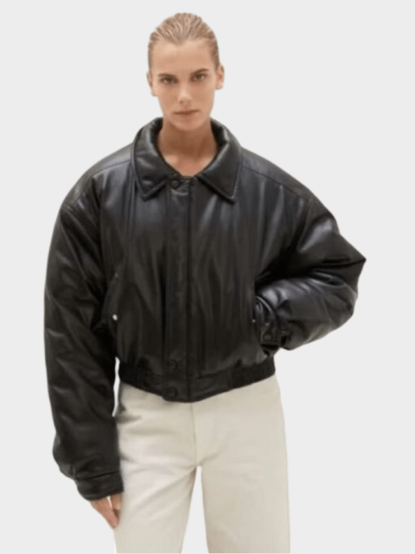 90's Plus Oversized Black Padded Vintage Leather Jacket