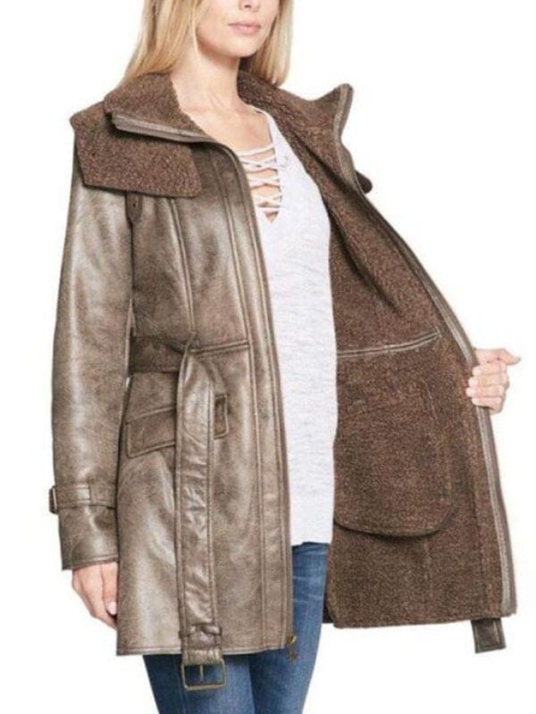 Womens Duster Shearling Brown Leather Coat