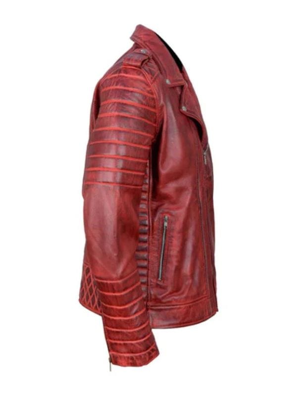 Antique Red Quilted Biker Leather Jacket