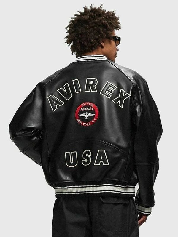 Avirex Stadium Leather Jacket Black