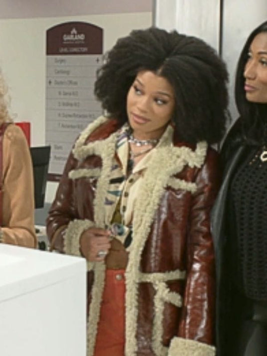 Beyond The Gates 2025 Eva Thomas Brown Shearling Coat