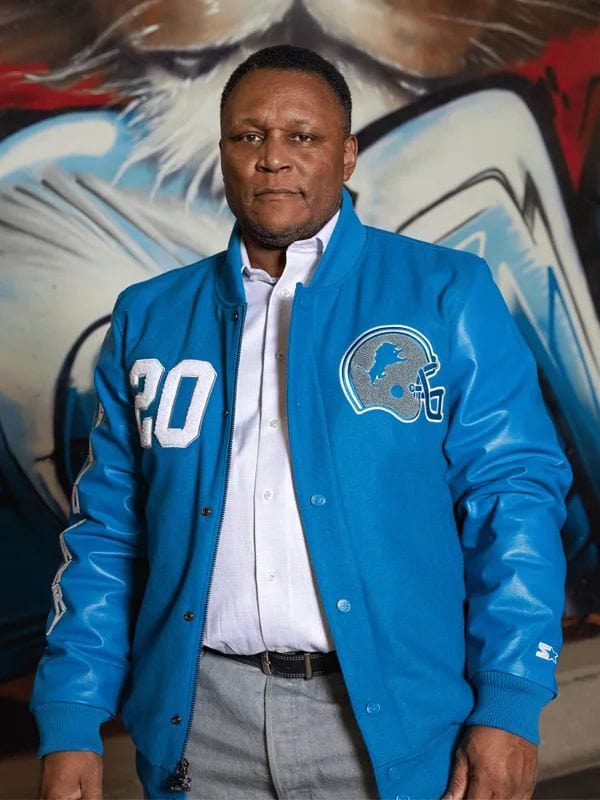 Detroit Lions Big Bad Barry Sanders Varsity Jacket Blue