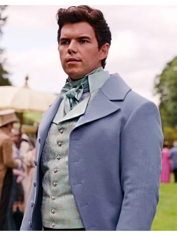 Luke Newton Bridgerton S03 Colin Blue Velvet Tailcoat