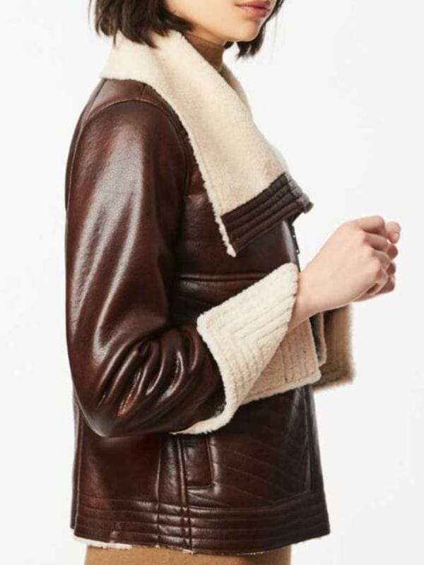 Emilia Brown Leather Shearling Collar Jacket