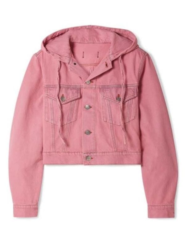 Lily Collins Emily In Paris Emily Cooper Pink Denim Hooded Jacket