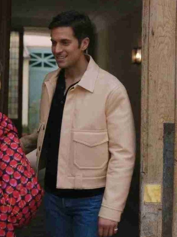 Emily In Paris S03 Gabriel Beige Leather Jacket