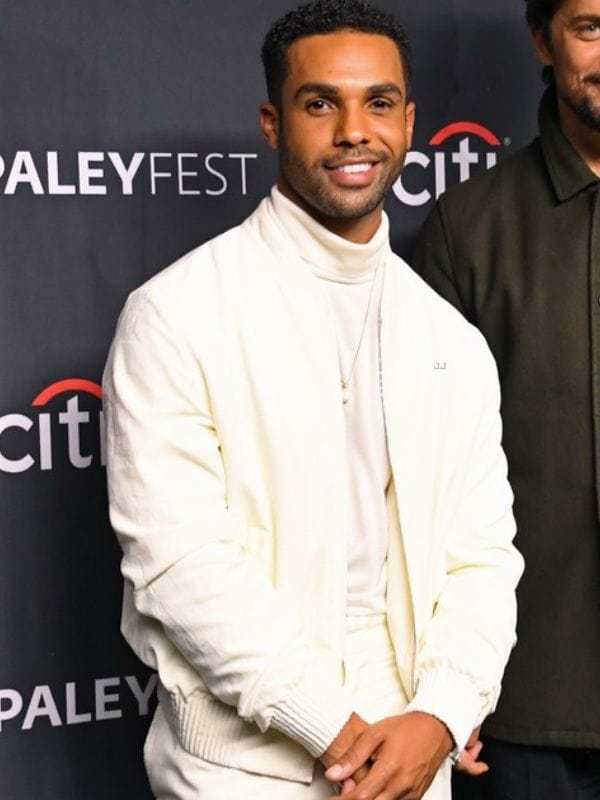 Emily in Paris S03 Lucien Laviscount White Bomber Jacket Emily in Paris S03 Lucien Laviscount White Bomber Jacket