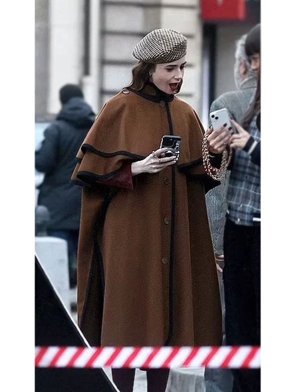 Emily In Paris S04 Emily Cooper Brown Cape Coat