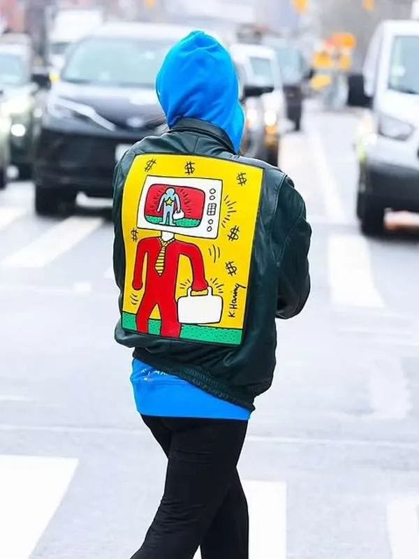 Emily Ratajkowski Keith Haring Leather Jacket