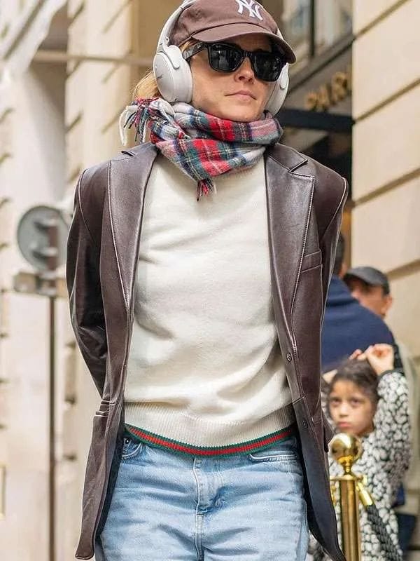 Emma Watson Brown Leather Blazer