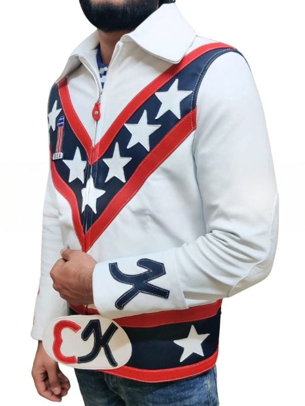 Evel Knievel Biker White Leather Jacket