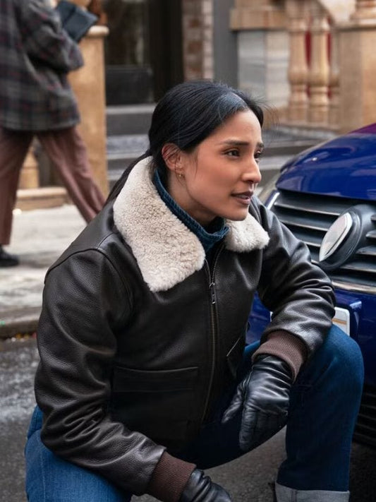 FBI S07 Emily Alabi Leather Bomber Jacket