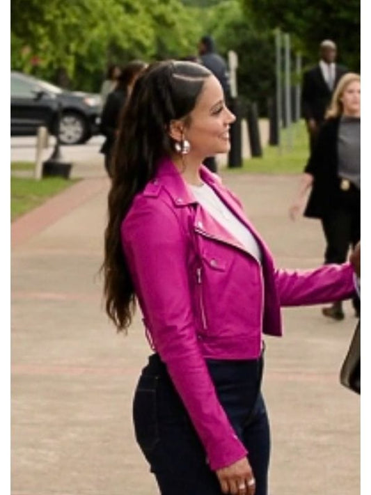 Found S02 Lacey Quinn Pink Leather Jacket