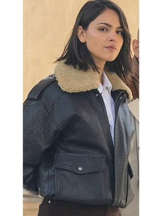 Fountain Of Youth 2025 Eiza Gonzalez Black Leather Jacket
