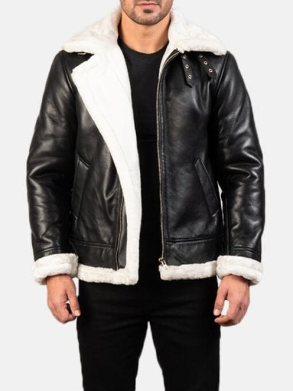 Francis B-3 Black & White Leather Bomber Jacket Men's Francis B-3 Black & White Leather Bomber Jacket
