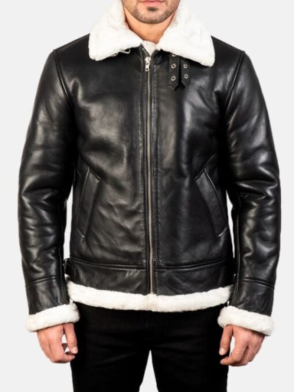 Francis B-3 Black & White Leather Bomber Jacket Men's Francis B-3 Black & White Leather Bomber Jacket