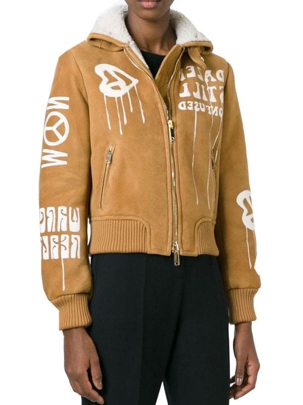 Gigi Hadid Brown Suede Bomber Jacket