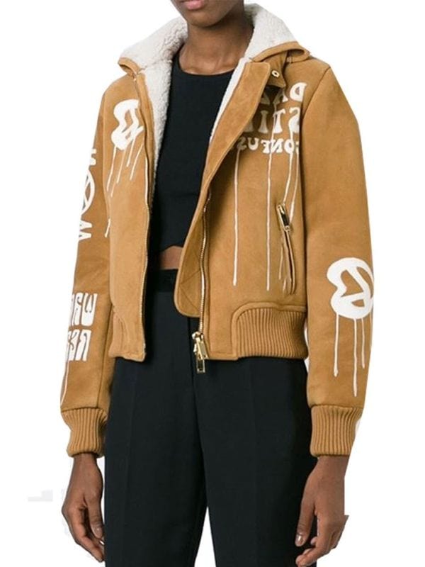 Gigi Hadid Brown Suede Bomber Jacket