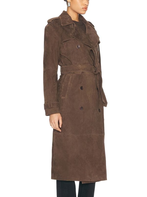 Hostage S01 Julie Delpy Brown Suede Coat