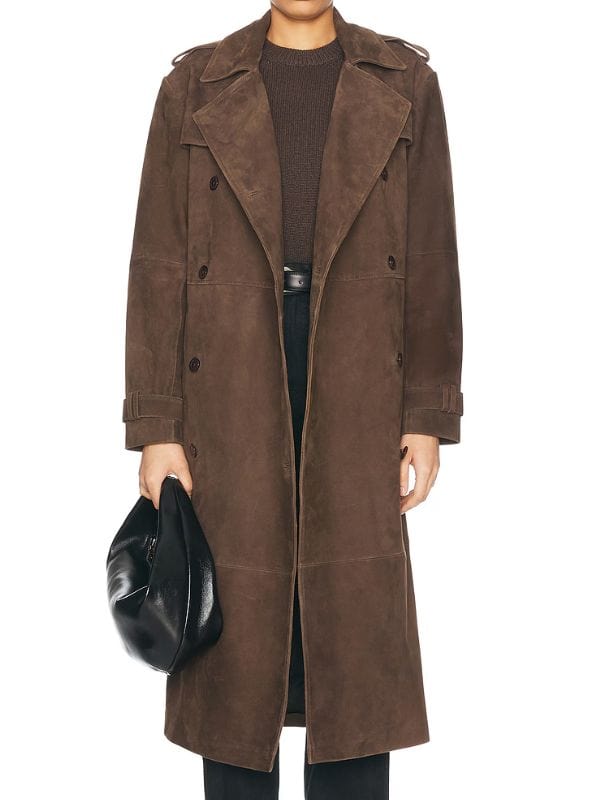 Hostage S01 Julie Delpy Brown Suede Coat