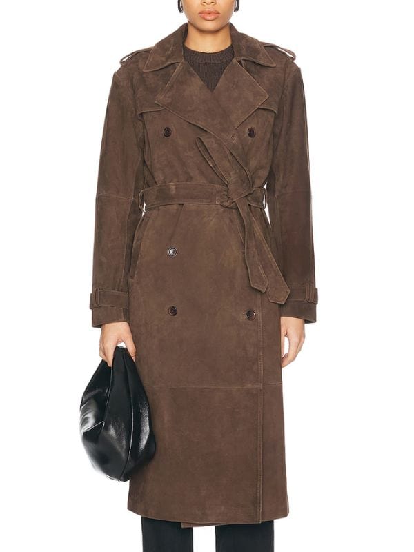 Hostage S01 Julie Delpy Brown Suede Coat