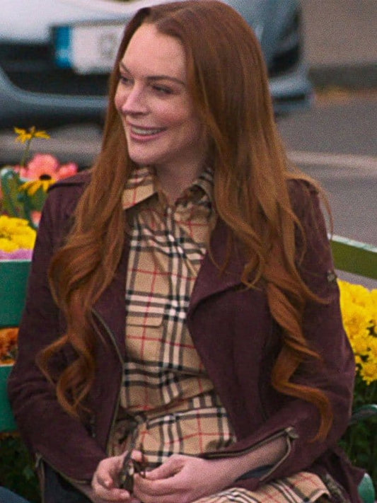 Irish Wish 2024 Lindsay Lohan Maroon Jacket