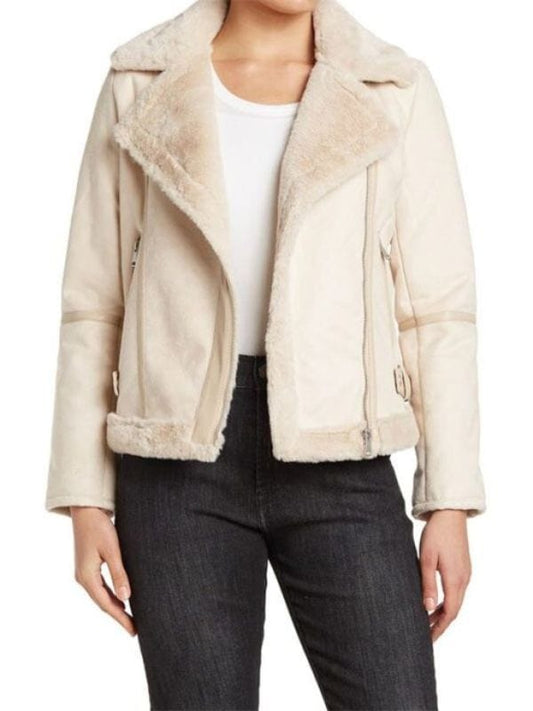 Ivory Fur Shearling Leather Jacket For Women