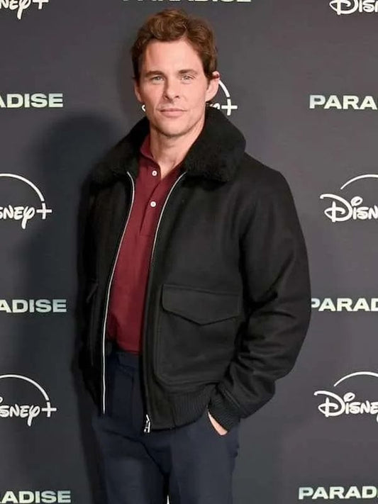 James Marsden Paradise 2025 Black Bomber Jacket