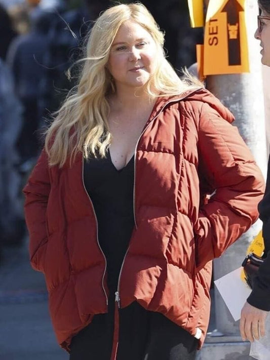 Kinda Pregnant 2025 Amy Schumer Red Hooded Jacket