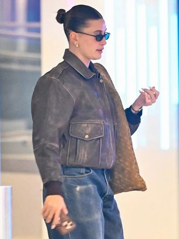 LA 2025 Hailey Bieber Leather Jacket