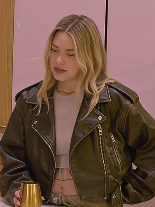 Love is Blind S08 Madison Errichiello Leather Biker Jacket Brown