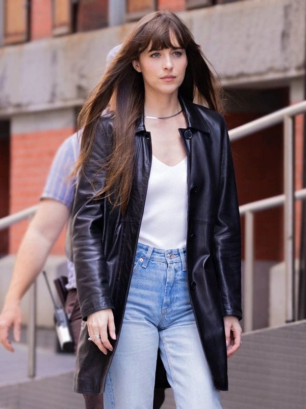 Materialists Dakota Johnson Black Leather Coat