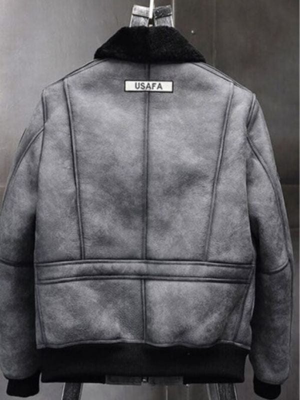 Men's B3 RAF Flight Shearling Leather Grey Jacket Coat
