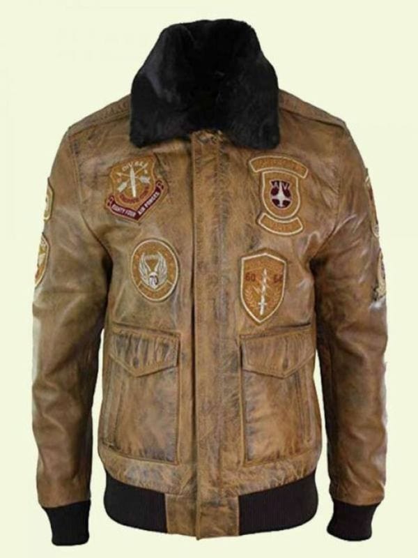 Men’s Bomber Shearling Leather Jacket Men's Tan Brown Bomber Shearling Leather Jacket