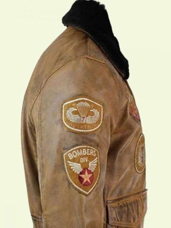 Men’s Bomber Shearling Leather Jacket Men's Tan Brown Bomber Shearling Leather Jacket