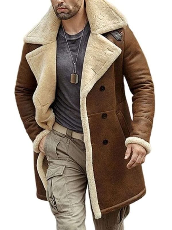 Men's Aviator Brown Faux Fur Sheepskin Shearling Coat