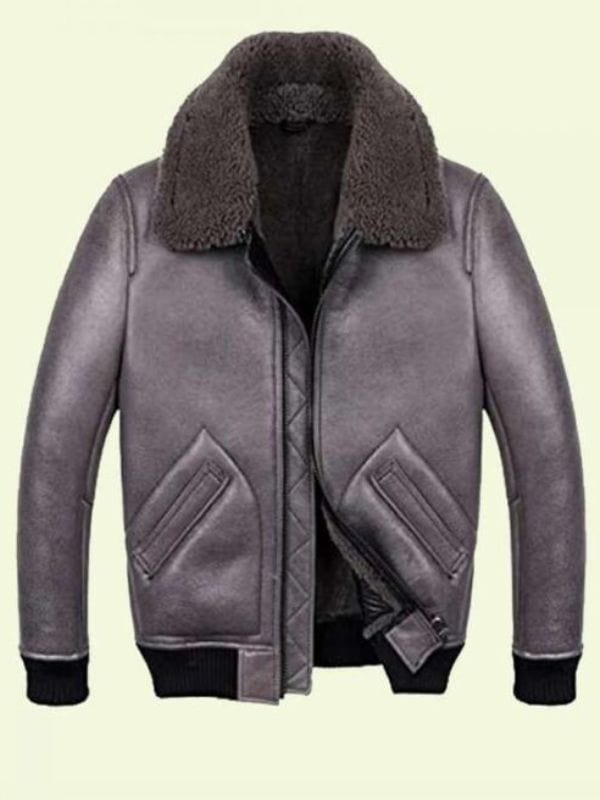 Men’s Grey Shearling Jacket Mens Grey Leather Shearling Aviator Jacket