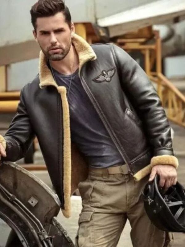 Men's Airforce Raf Aviator Sheepskin Shearling Brown Leather Jacket