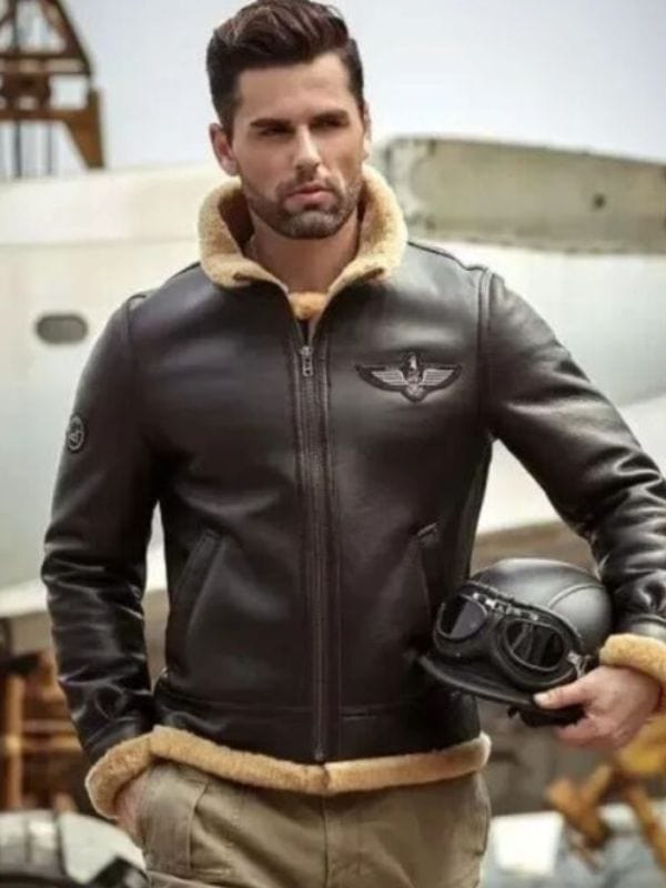 Men's Airforce Raf Aviator Sheepskin Shearling Brown Leather Jacket