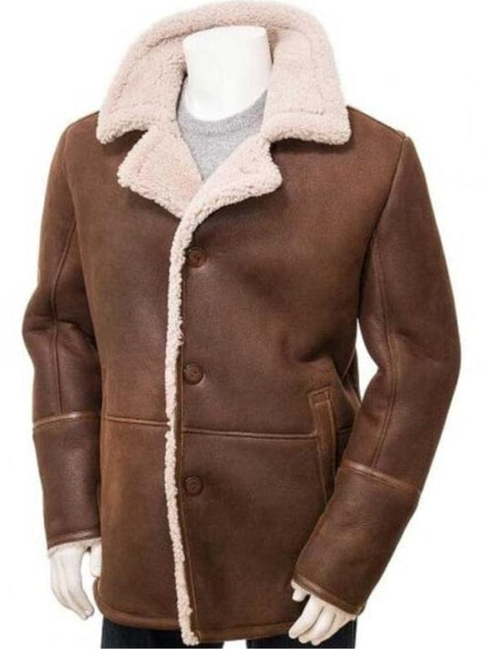 Men's Sheepskin Brown Leather Shearling Coat