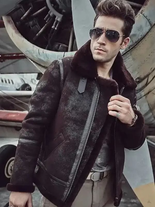 Men's Pilot Flying Dark Brown B3 Aviator Shearling Jacket