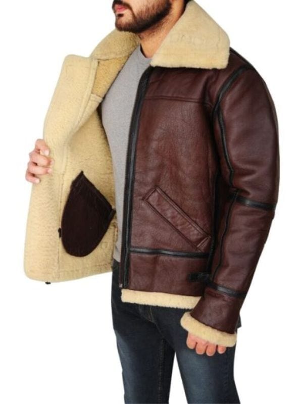 Mens Shearling Brown Bomber Leather Jacket Men's Shearling Brown Bomber Leather Jacket