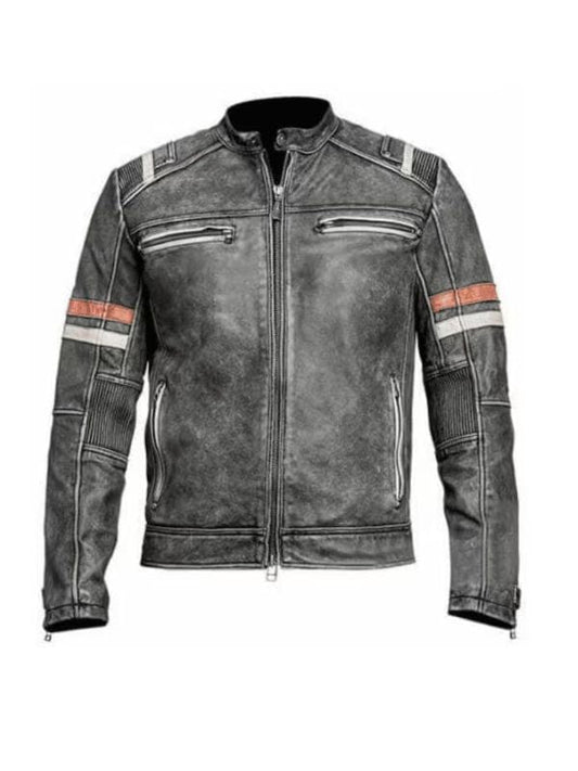 Mens Strip Vintage Riding Motorcycle Black Jacket