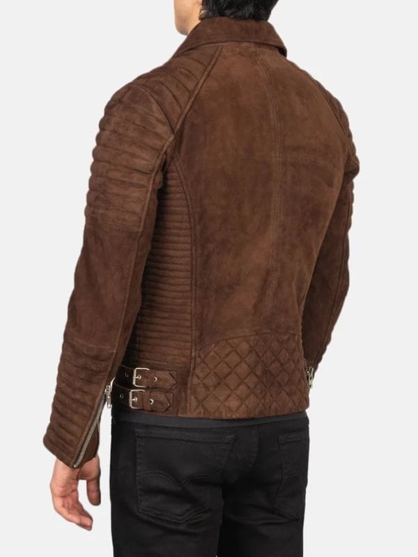 Mens Stylish Quilted Biker Brown Suede Leather Jacket