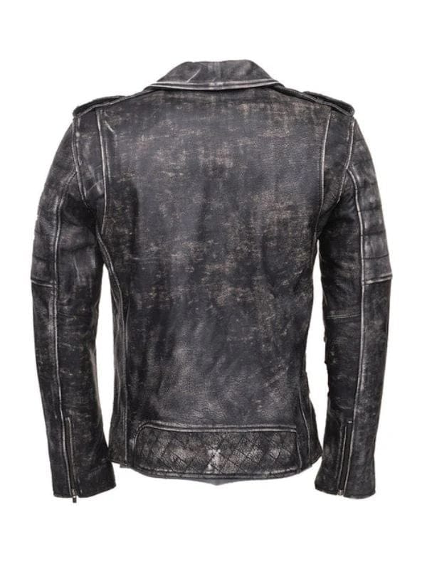 Miles Stone Wash Biker Black Leather Jacket