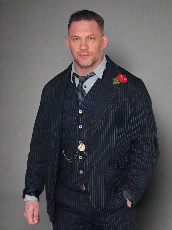 Mobland Premiere Tom Hardy Pinstriped Blazer